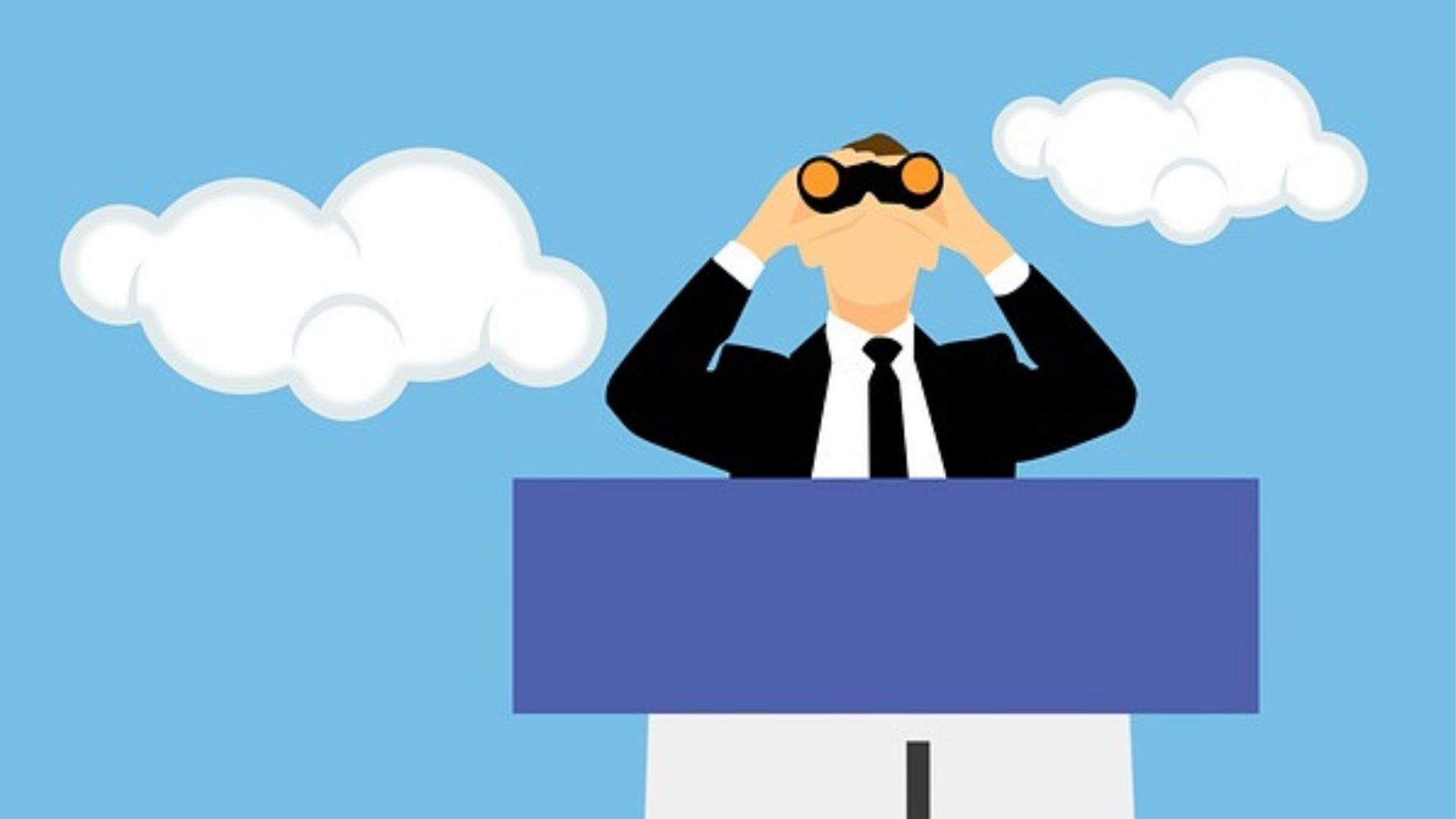 Personne employée qui regarde avec des jumelles pour pouvoir coopter quelqu'un de son réseau.