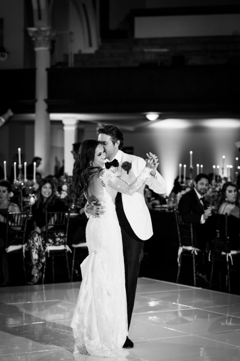 bride and groom dancing