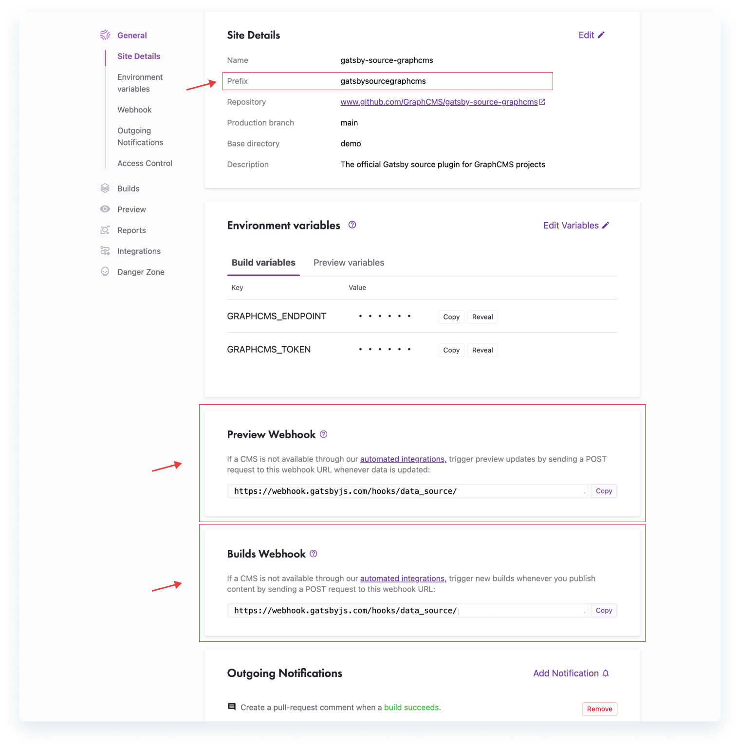 Gatsby Cloud project fields.png