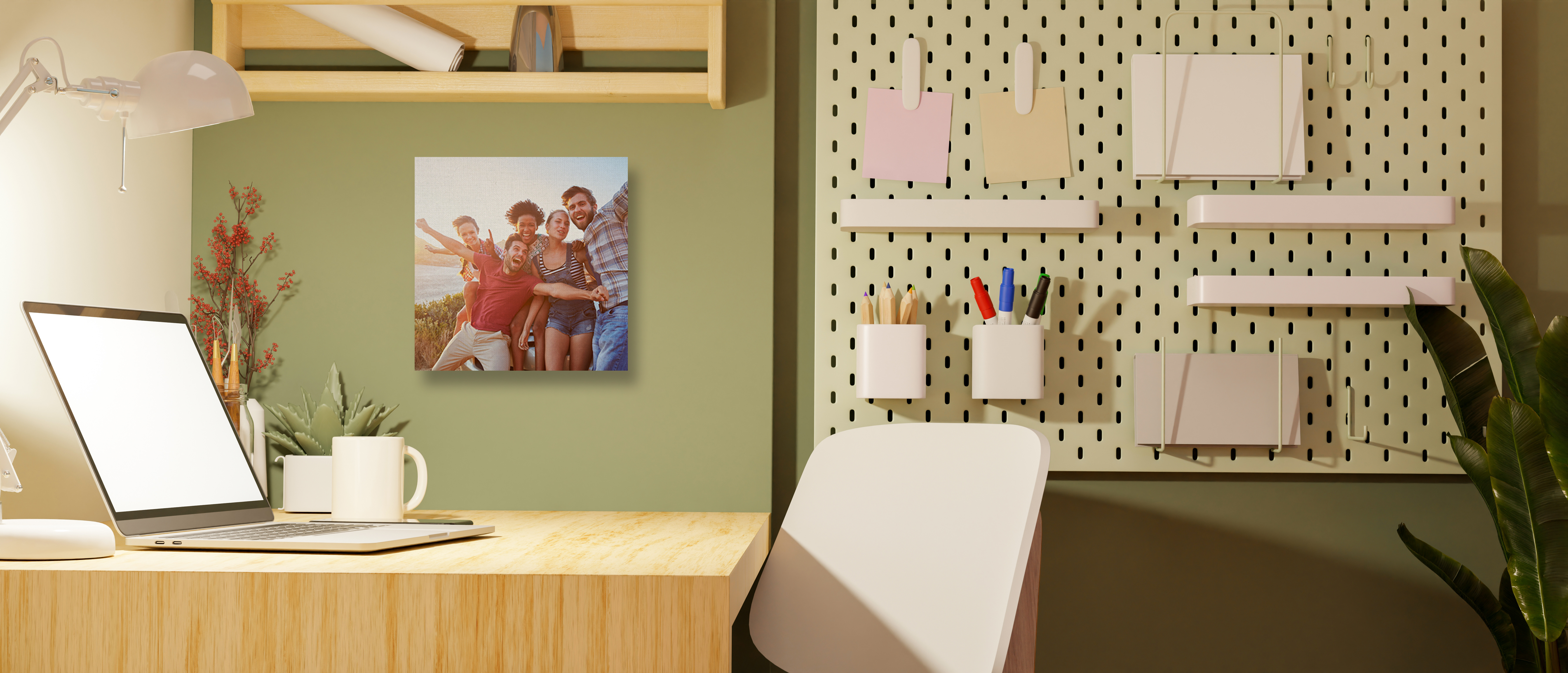 Canvas print of friends in the corner area of desk