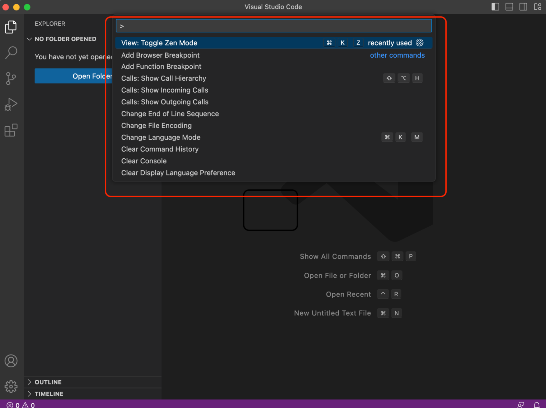 command palette in vs code