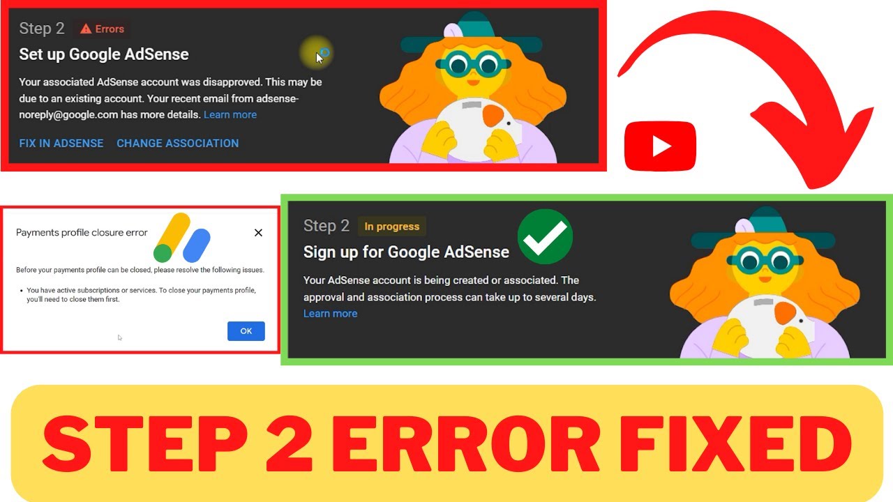 How To Fix STEP 2 Error SETUP Google AdSense 2022 | Fix YouTube MONETIZATION Google AdSense Error