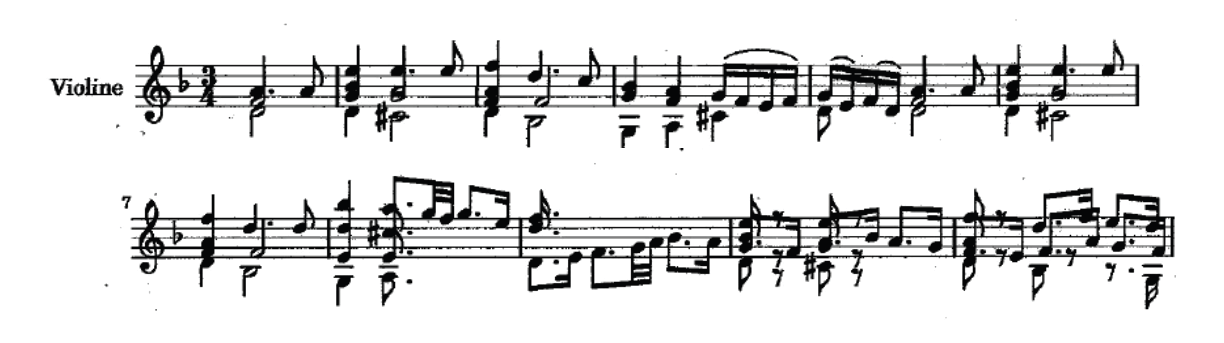 דוגמה 1: באך, פתיחת השאקון לכינור סולו (תיבות 11-1)