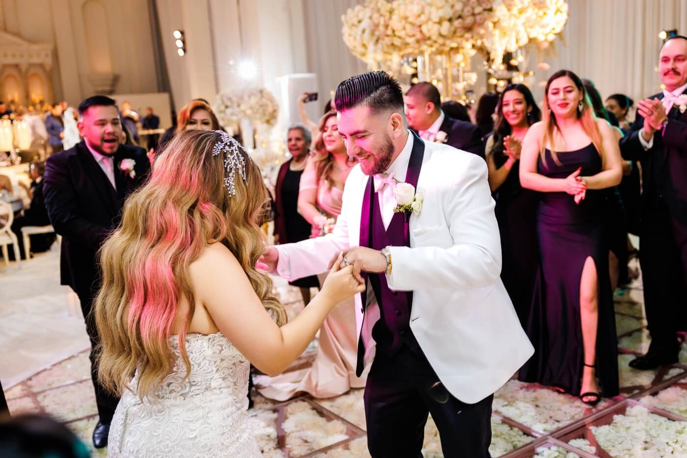 bride and groom dancing