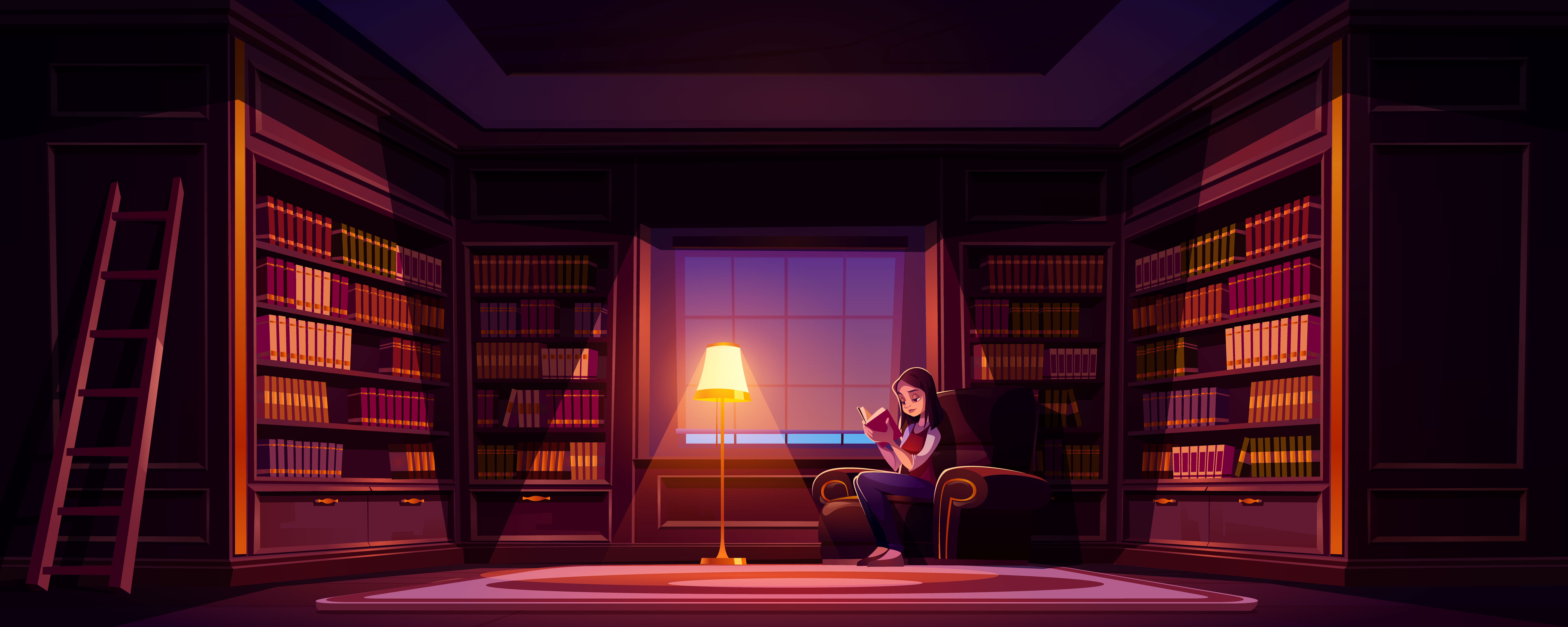 Woman reading in a book room