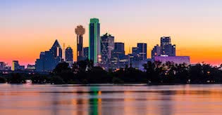 Sunset view of downtown Dallas Texas
