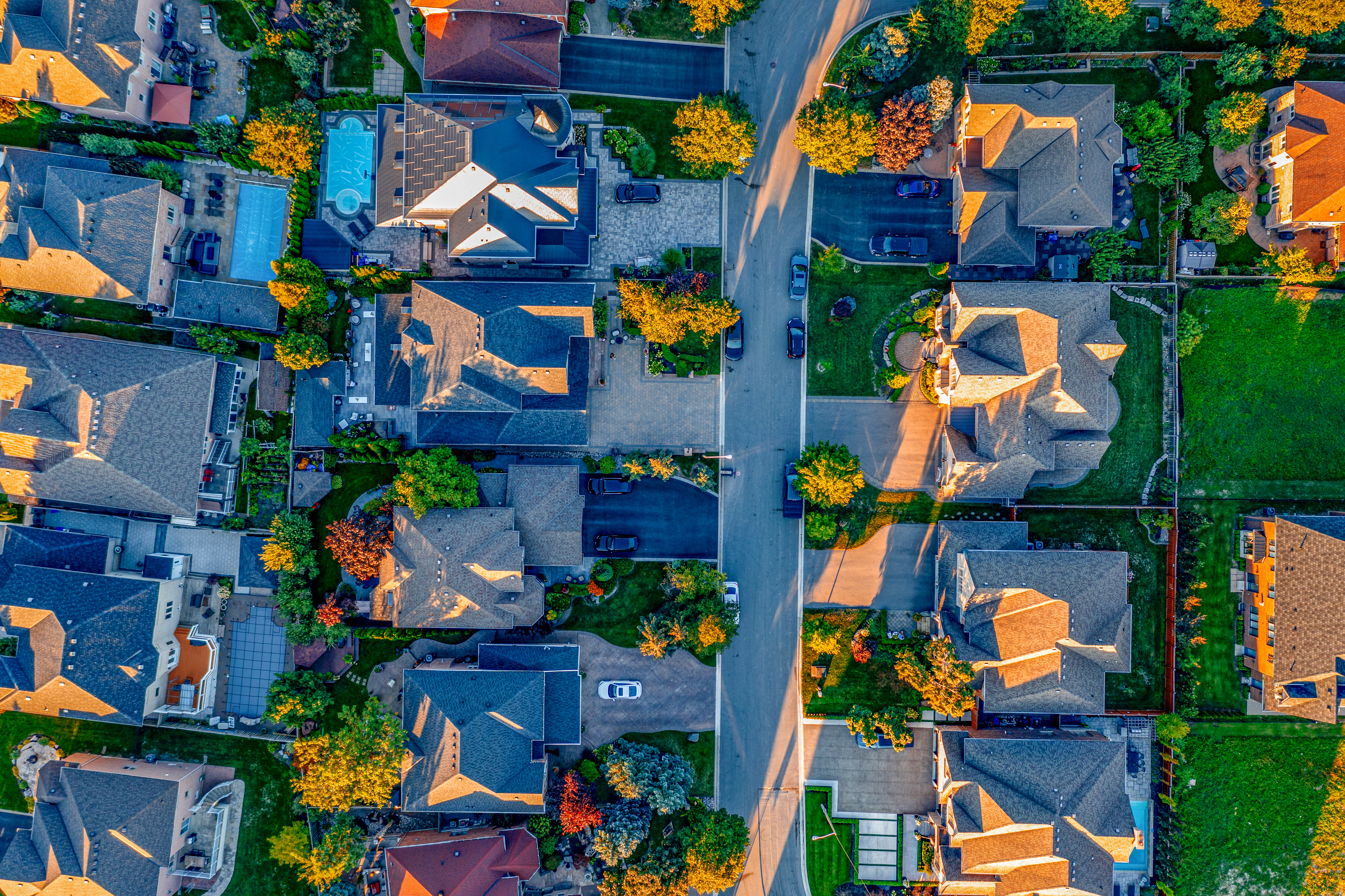 Aerial View of Residential Neighborhood in Vaughan, Canada
