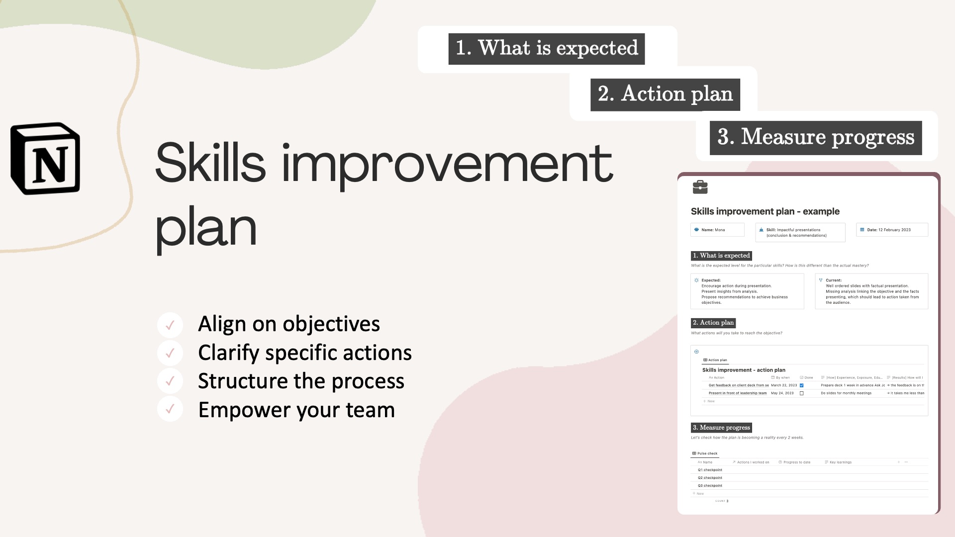 Skills improvement plan overview - align objectives and track progress.