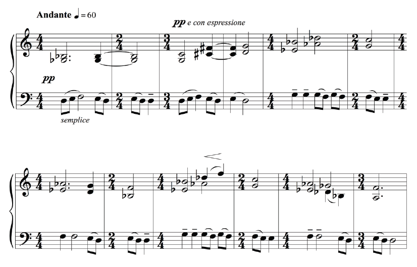 דוגמה 2: יוסף טל, סונטה לפסנתר (1949), פרק שני, תיבות 12-1