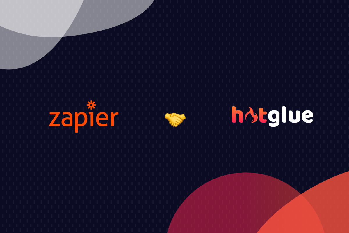 The zapier and hotglue logo with a handshake emoji between them