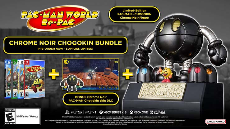 Beauty shot of PAC-MAN Chogokin bundle, available exclusively at our Bandai Namco US Store!