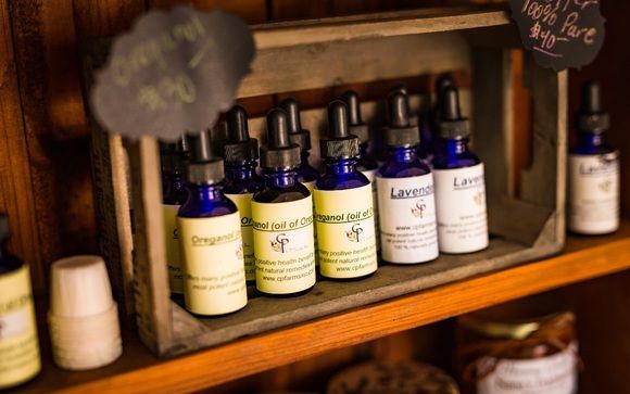 The farm sells a variety of lavender and olive oil products
