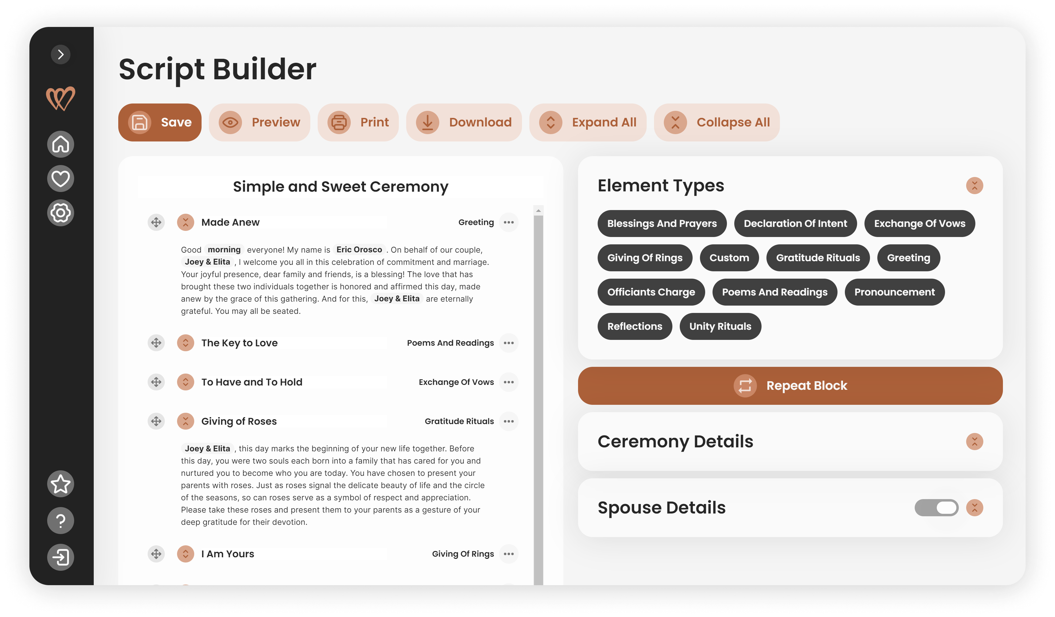 Wedwordy script builder