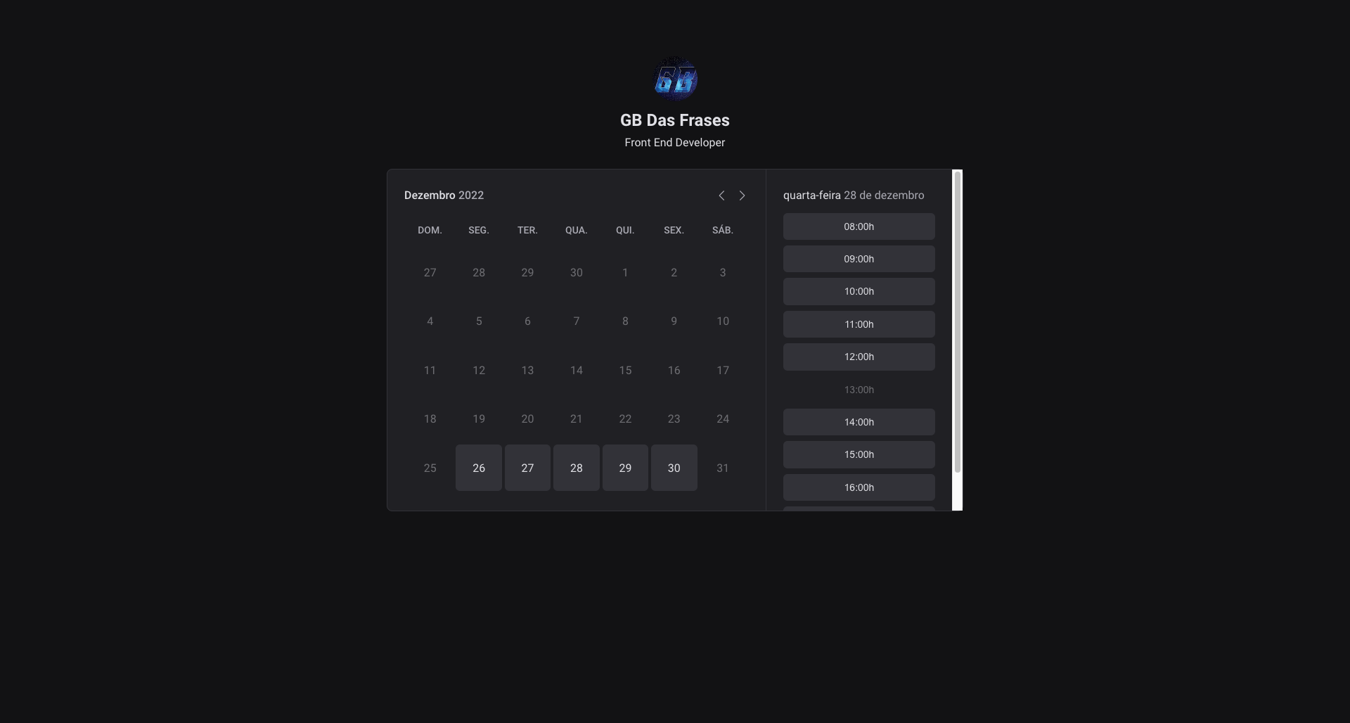 Scheduling Screen