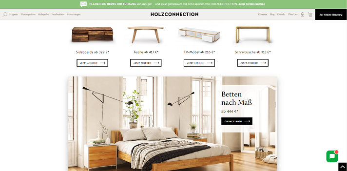 Screenshot of the online shop "Holzconnection" for handmade goods
