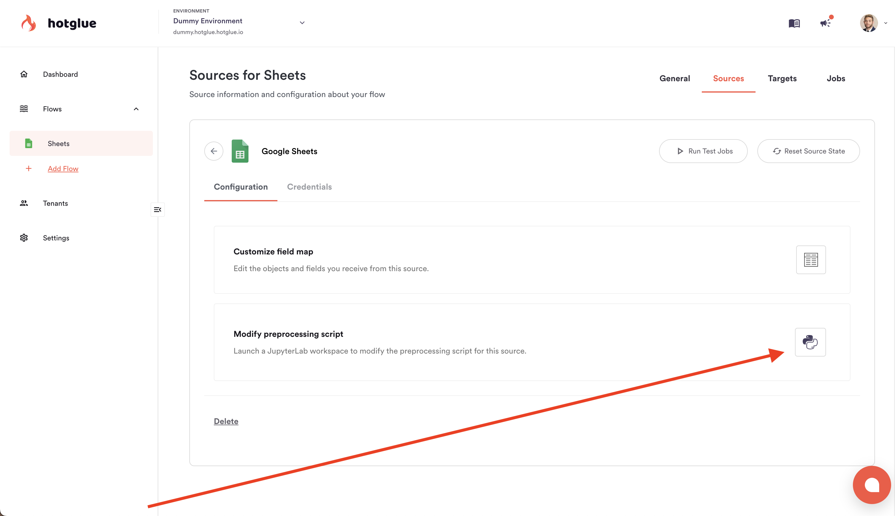 hotglue - Google Sheets Source Settings