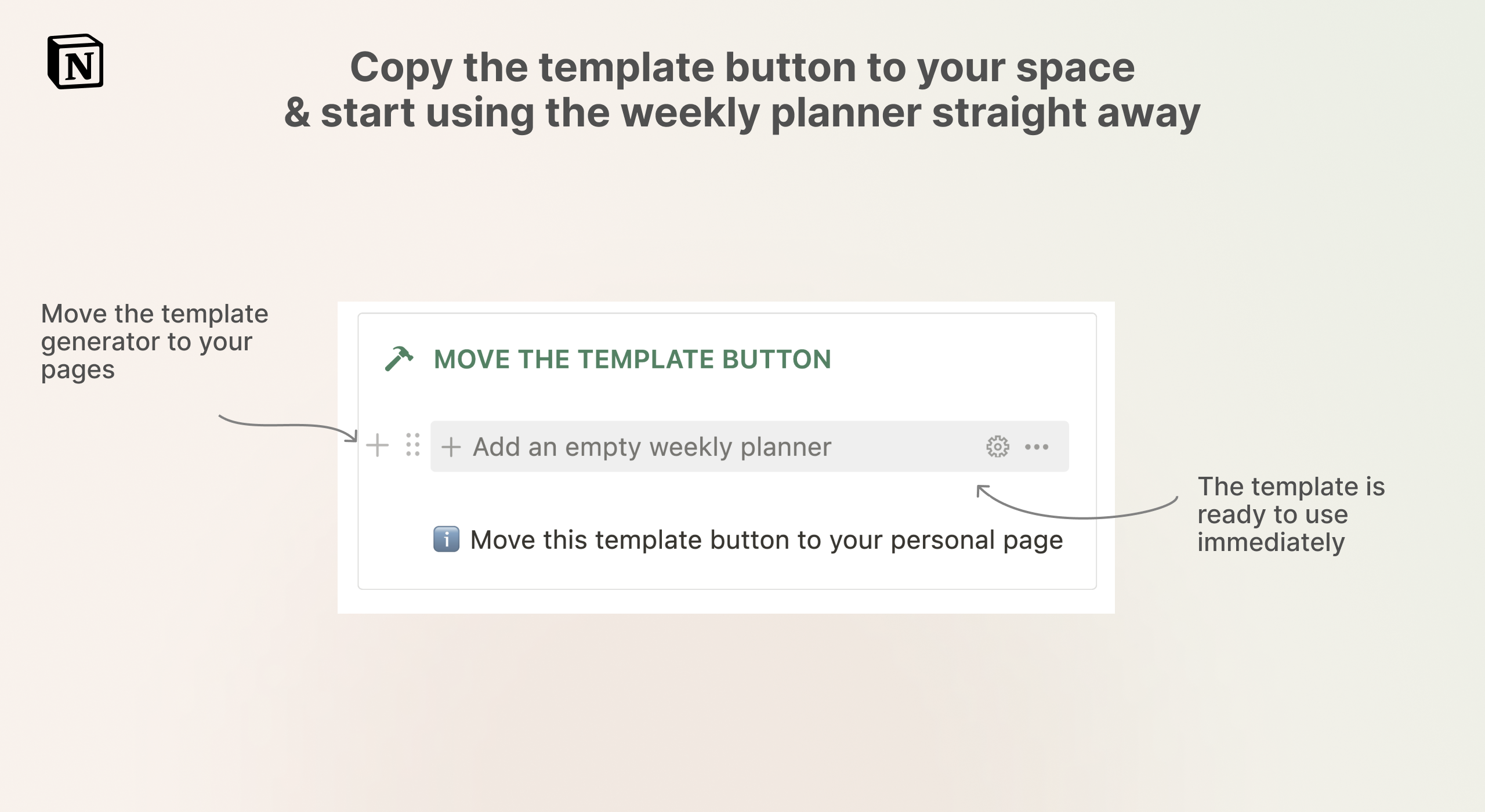 Setup guide for the weekly dashboard template - quickly integrate it into your Notion workspace.