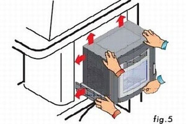 diagram of how the pellet burning stove is inserted into place on the 5321 heavy duty telescopic slides