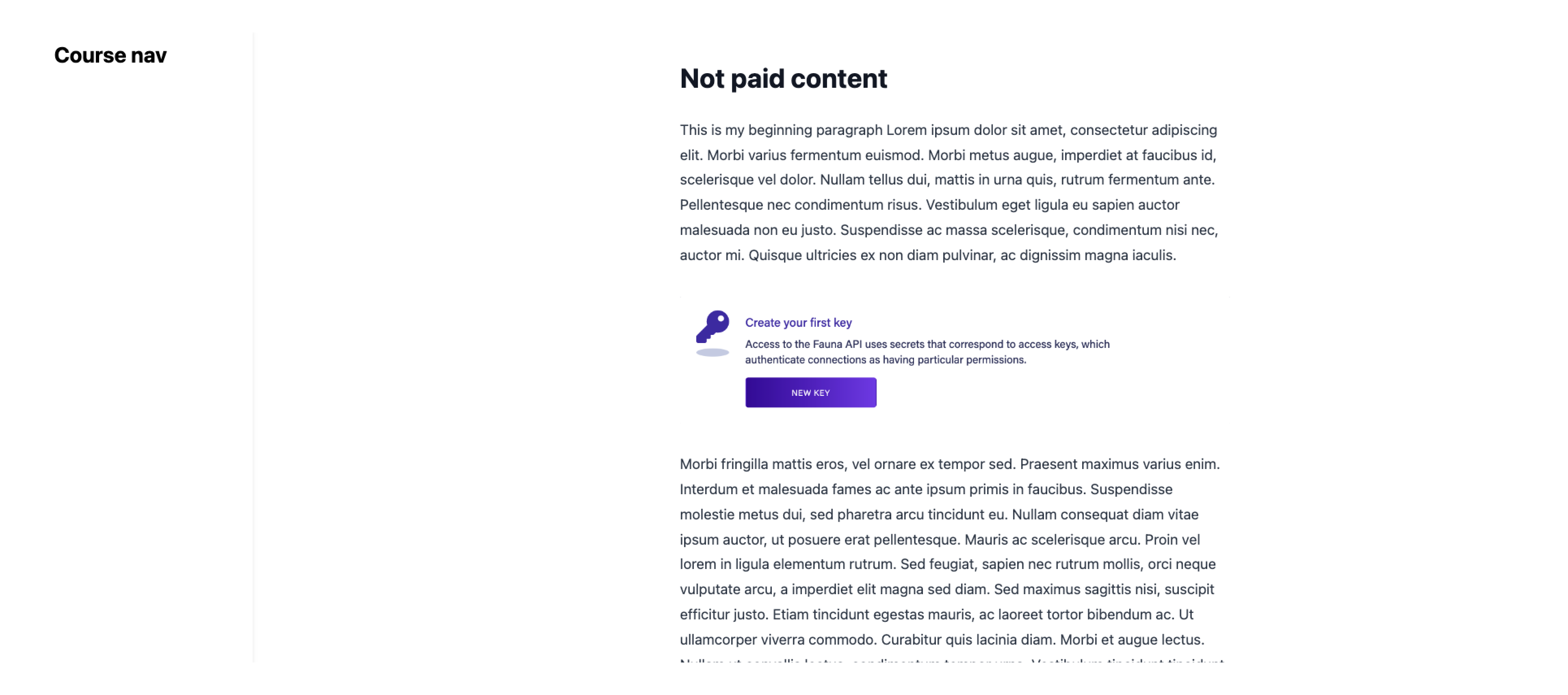 "Not paid content" Course page with rich text displaying