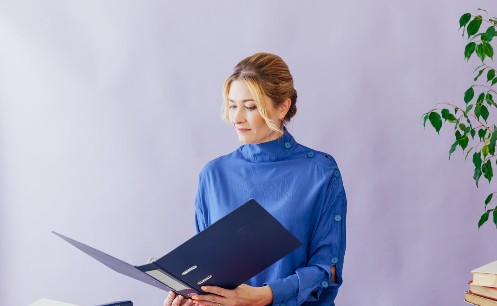 Woman reviewing materials on group buying programs