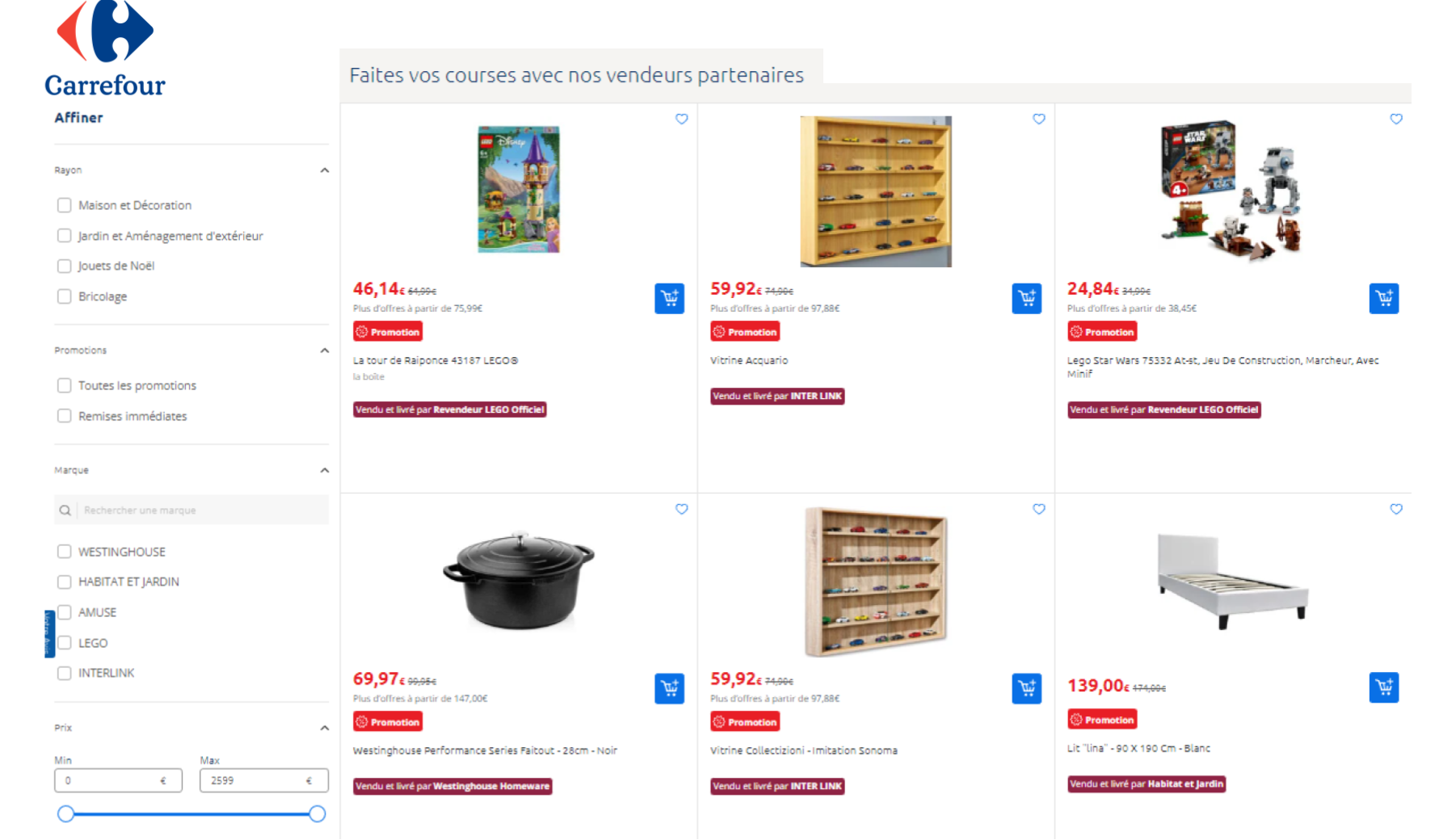 El precio y las condiciones de Carrefour están en el catálogo o el