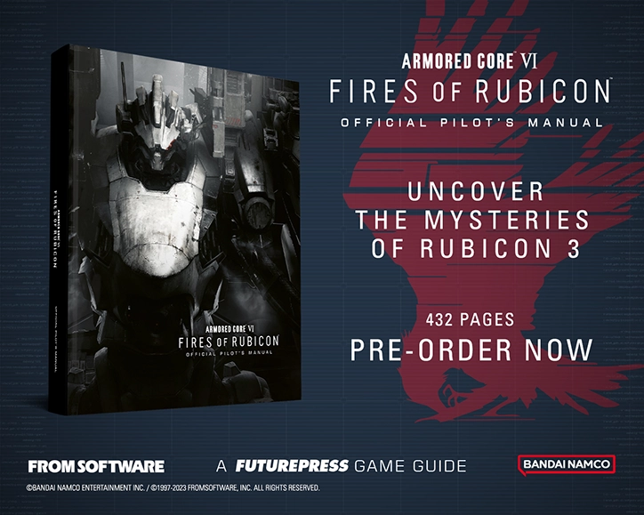 Screenshot of the ARMORED CORE VI FIRES OF RUBICON Official Pilot's Manual book cover.
