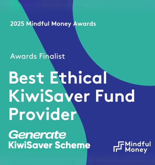 Finalist graphic for Mindful Money 2025 KiwiSaver award - Generate