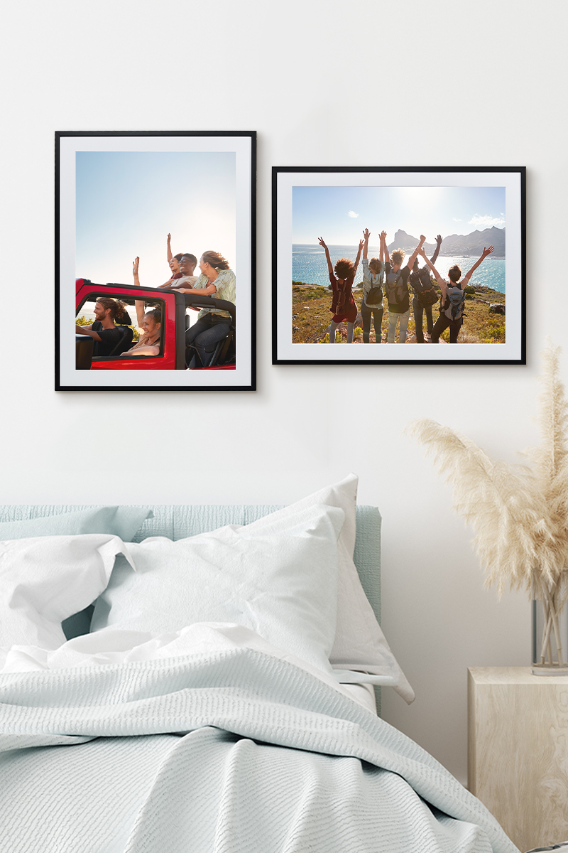 Framed prints of road trip with friends in bedroom