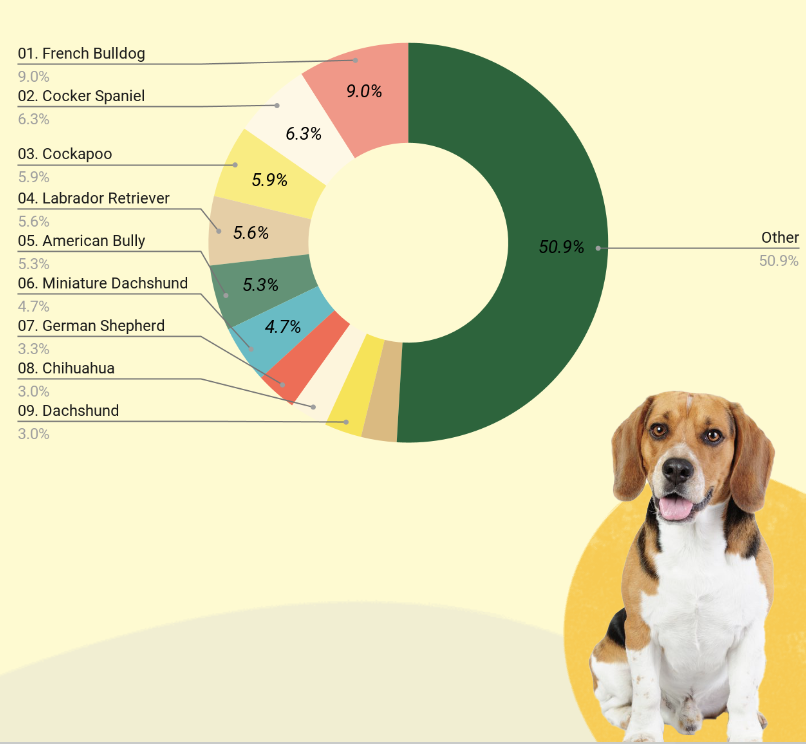 Top 10 advertised dogs:puppies for sale by breed, Jan-Dec 2023+2