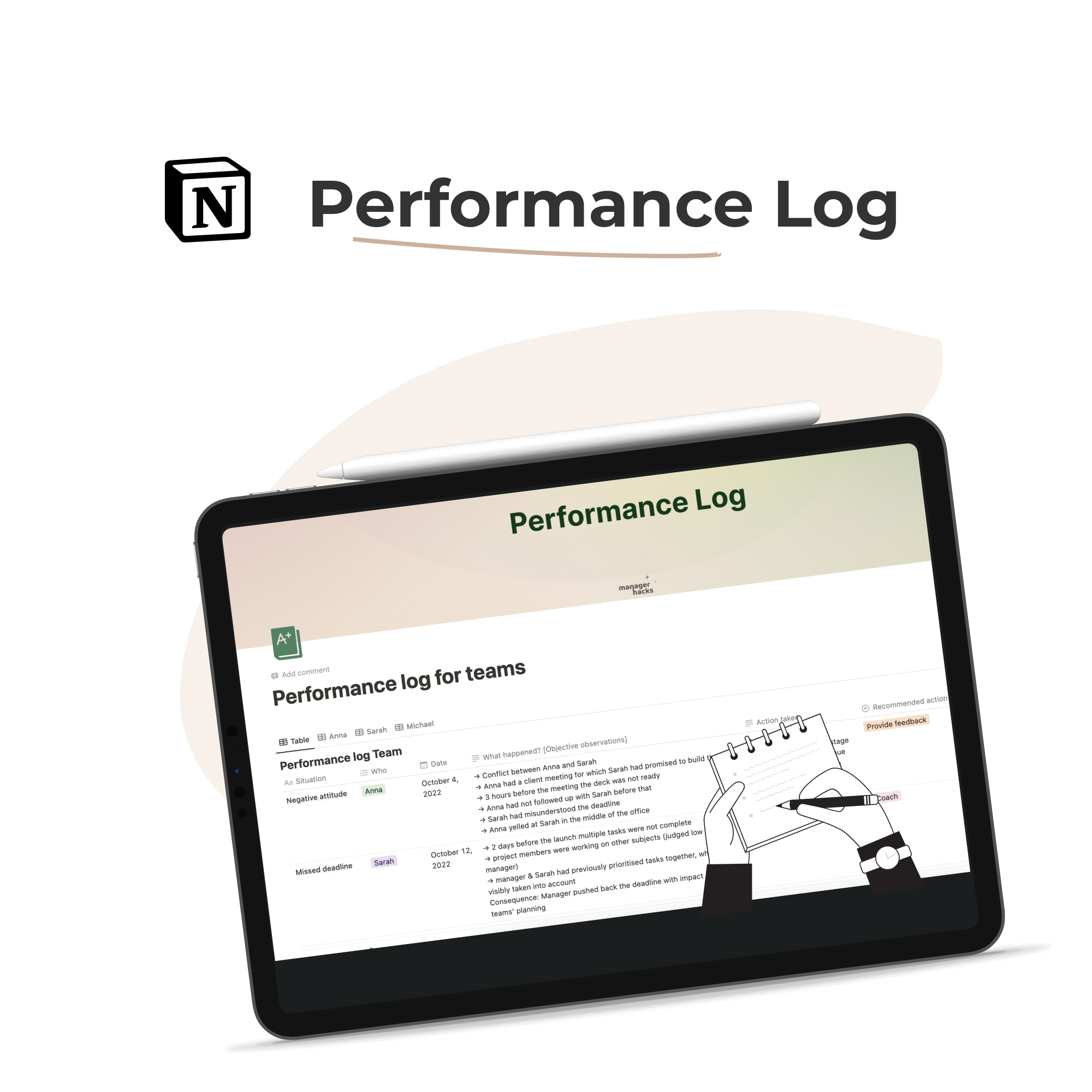 Performance log thumbnail - track employee performance and development.