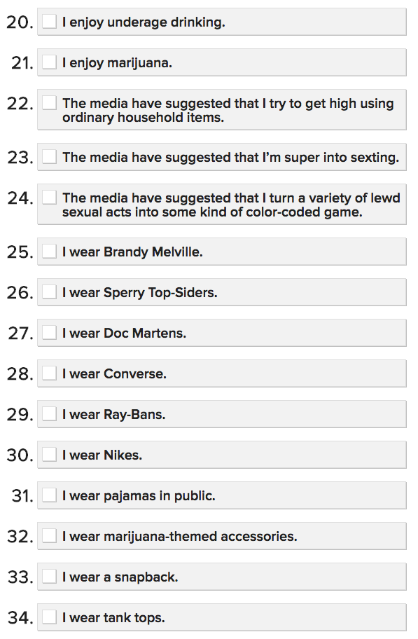 Ausschnitt von Buzzfeed-Quiz "Are you a teen?"