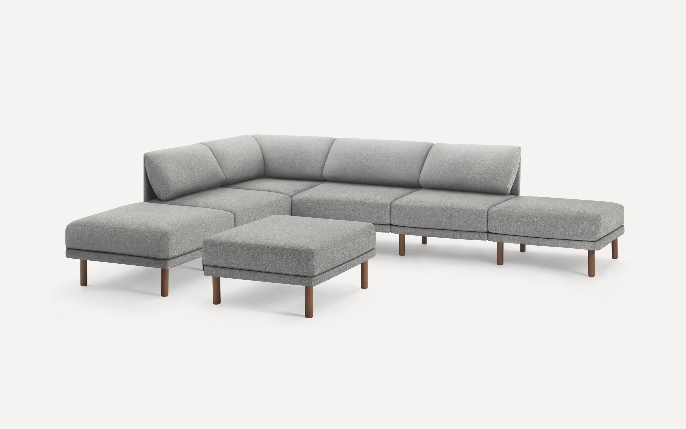 Burrow Modular Range 7 Piece Open Sectional Double Lounger in Stone Gray Black Metal Legs 119.5 L x 119.5 D x 28 H