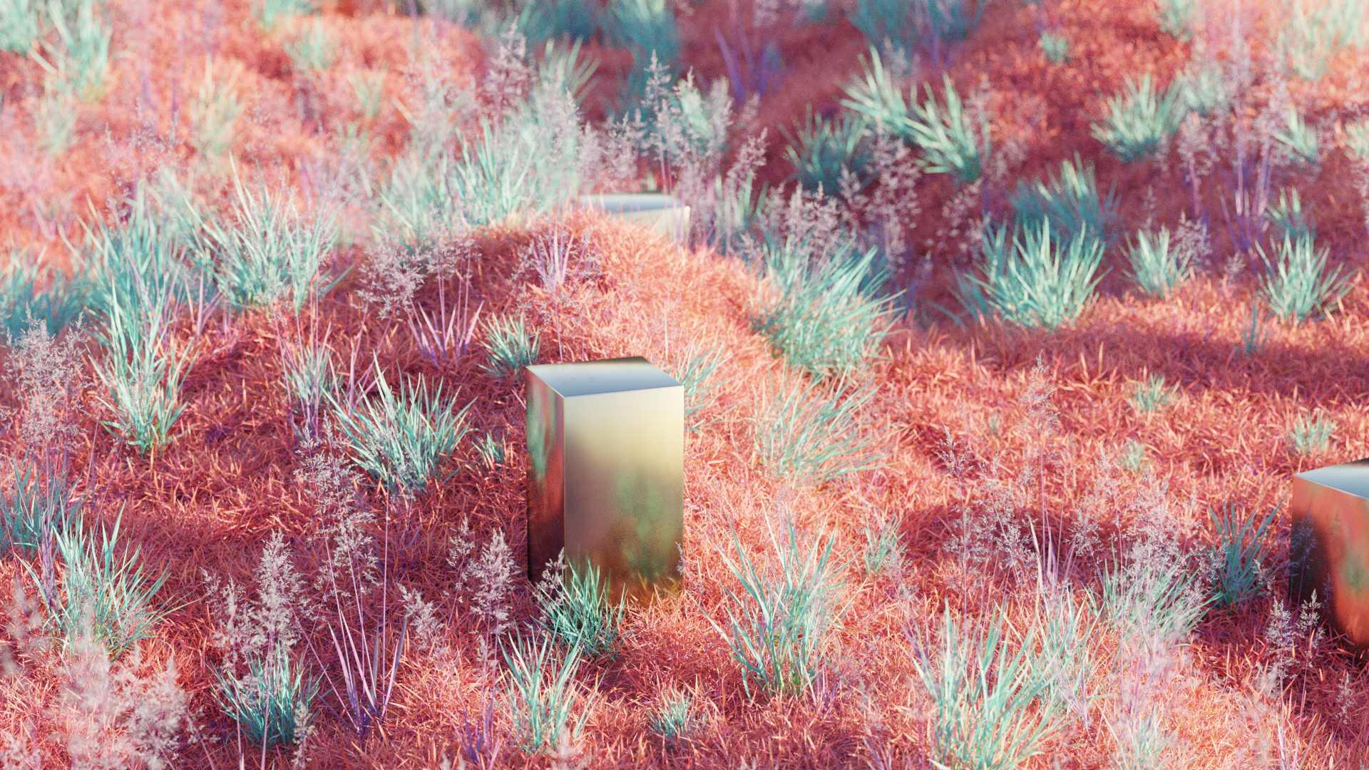 Metal Cube in a Colorful Field
