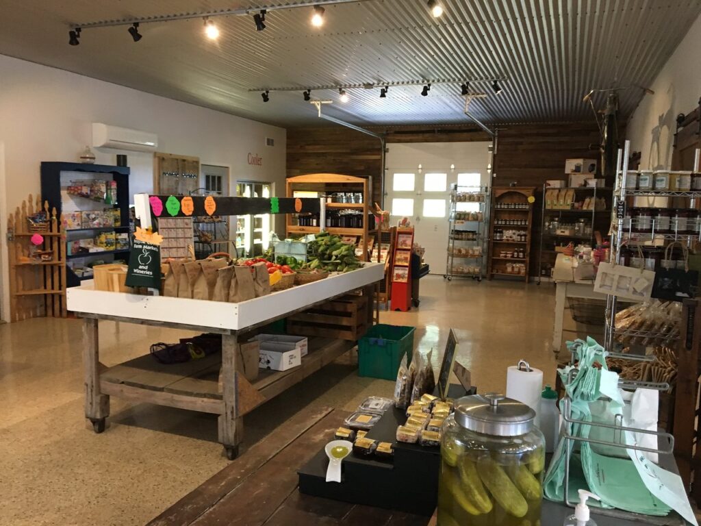 The farm store is stocked with all sorts of local goods.