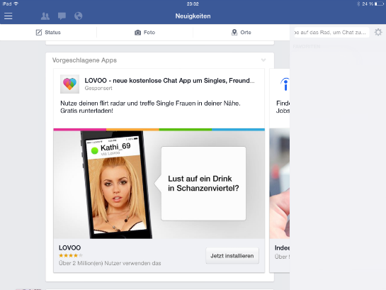 Screenshot der Lovoo-Werbung bei Facebook