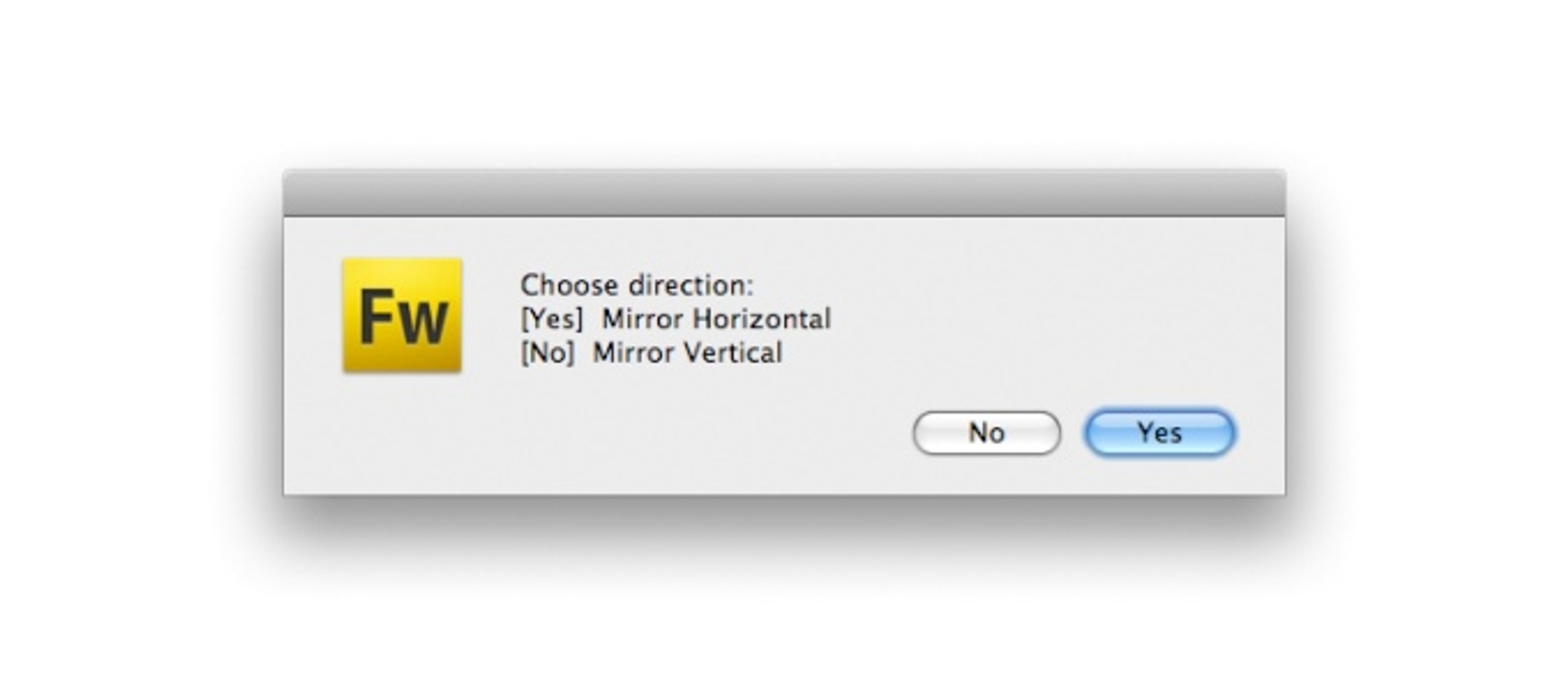 a screenshot of the mirroring dialog in Fireworks CS6