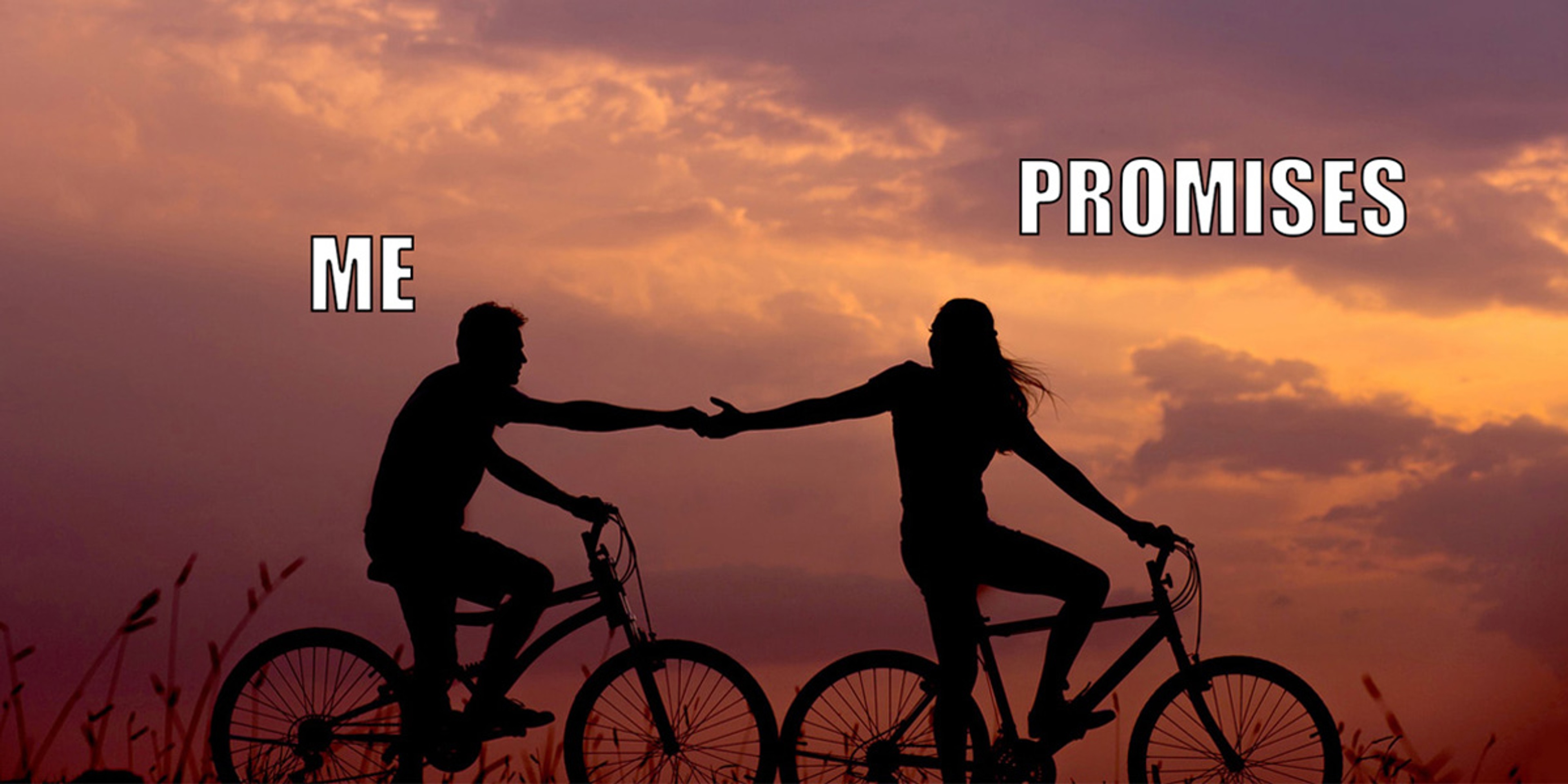 two people riding a bike, holding hands making promises