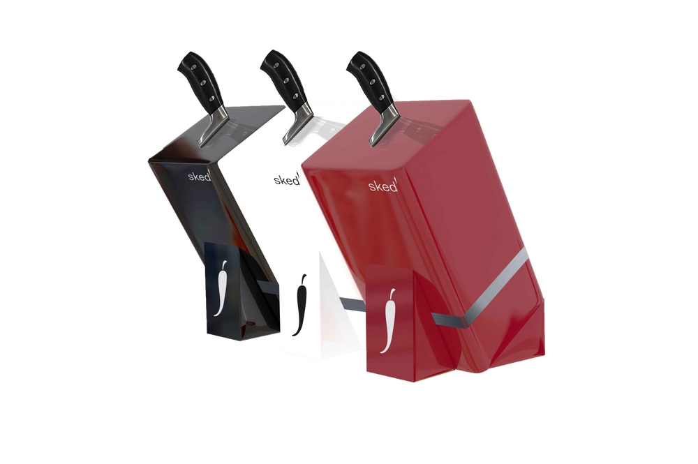 Sked knife block in white, red and black