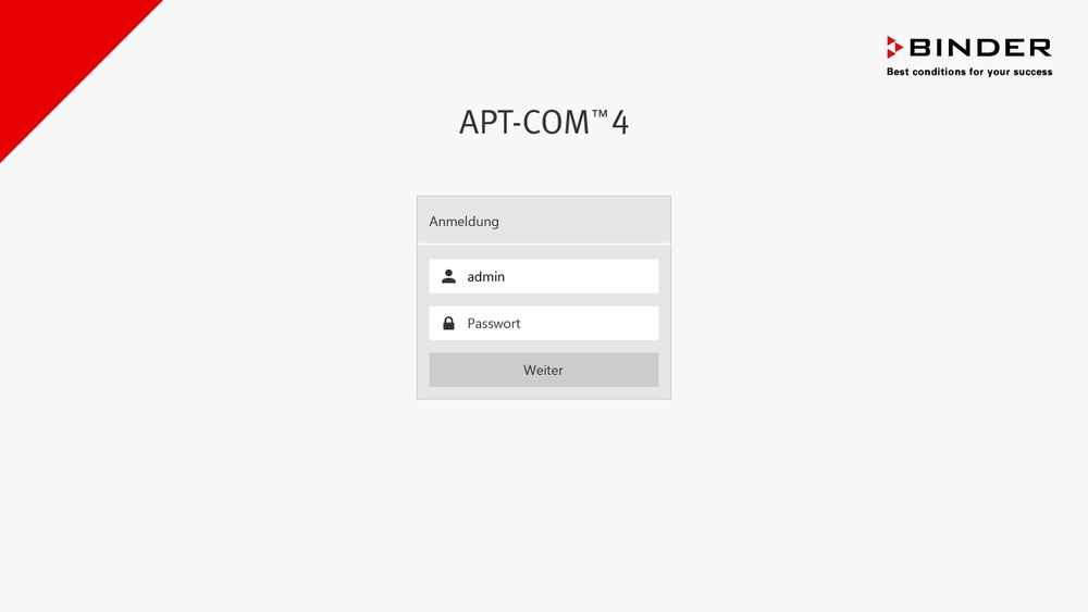 Screen for logging in to APT-COM 4