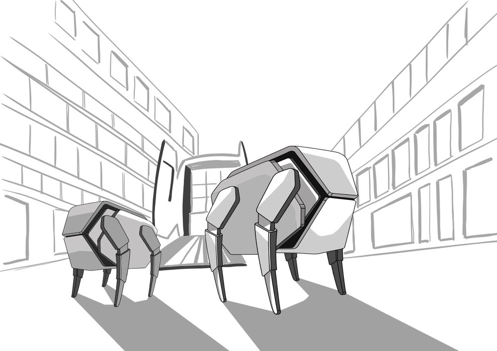 Drawing of communal robots in the city