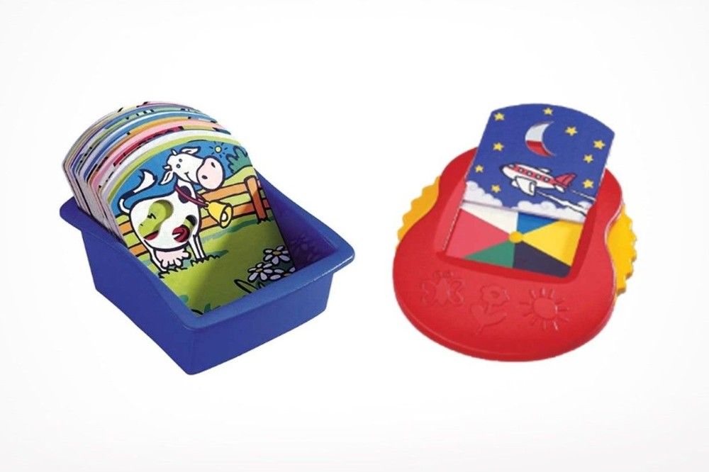 Children's game with colorful cards and turntable with colors