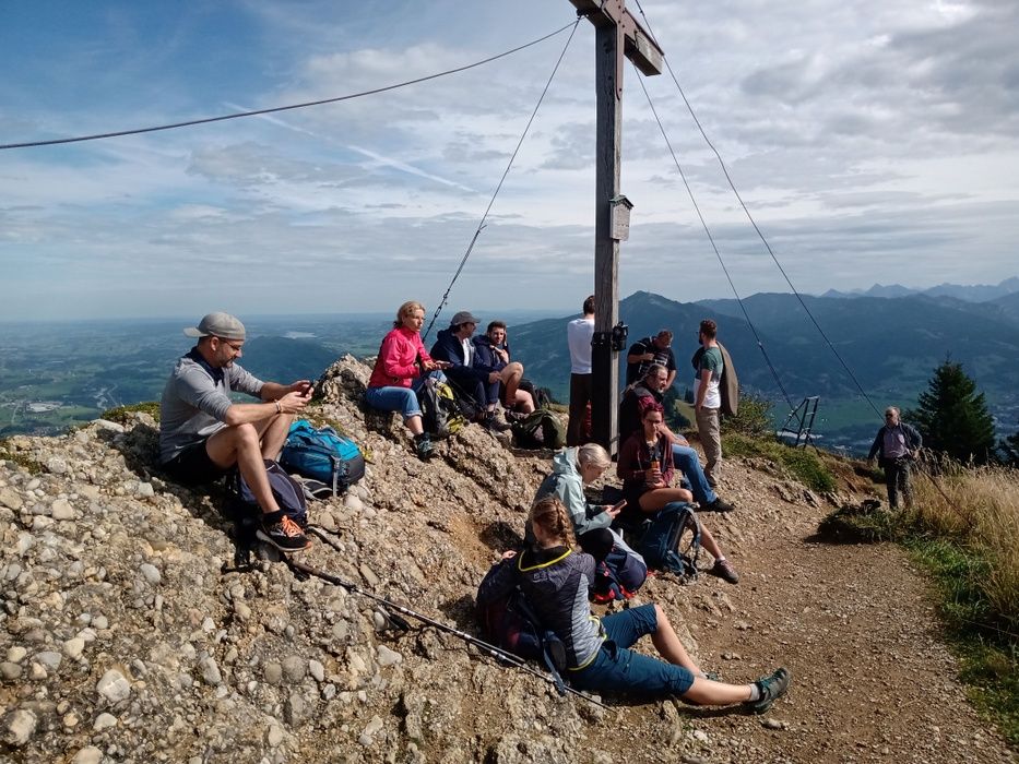Hiking group at the summit cross