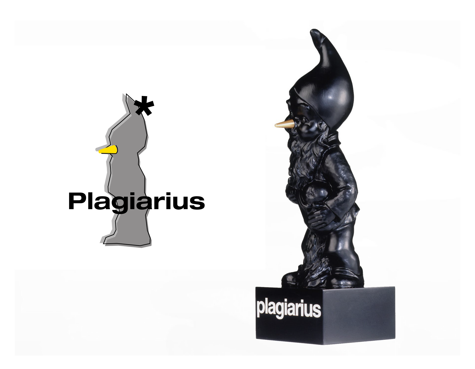 Plagiarius-Symbol & Logo: Schwarzer Zwerg mit goldener Nase
