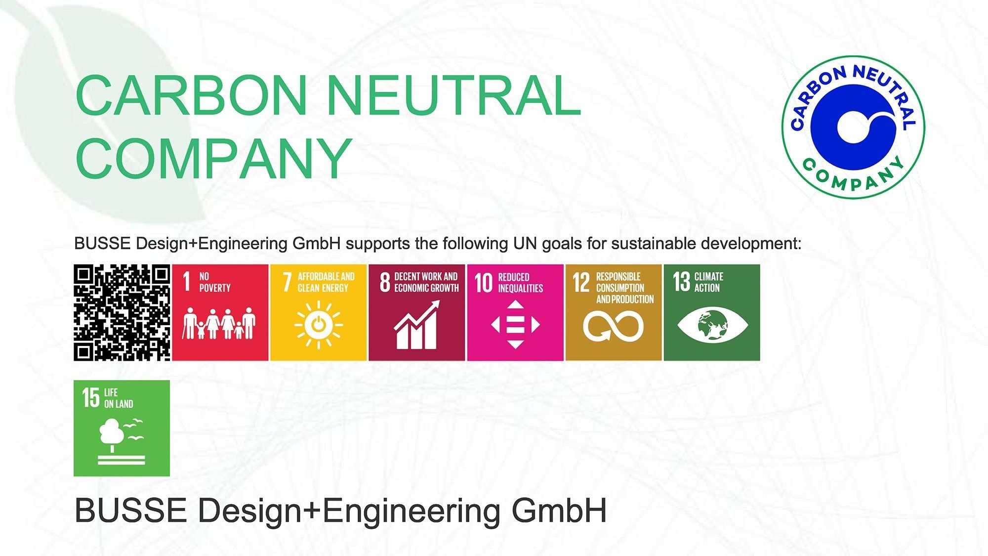 Carbon neutral Company CCertificate for Busse design and engineering