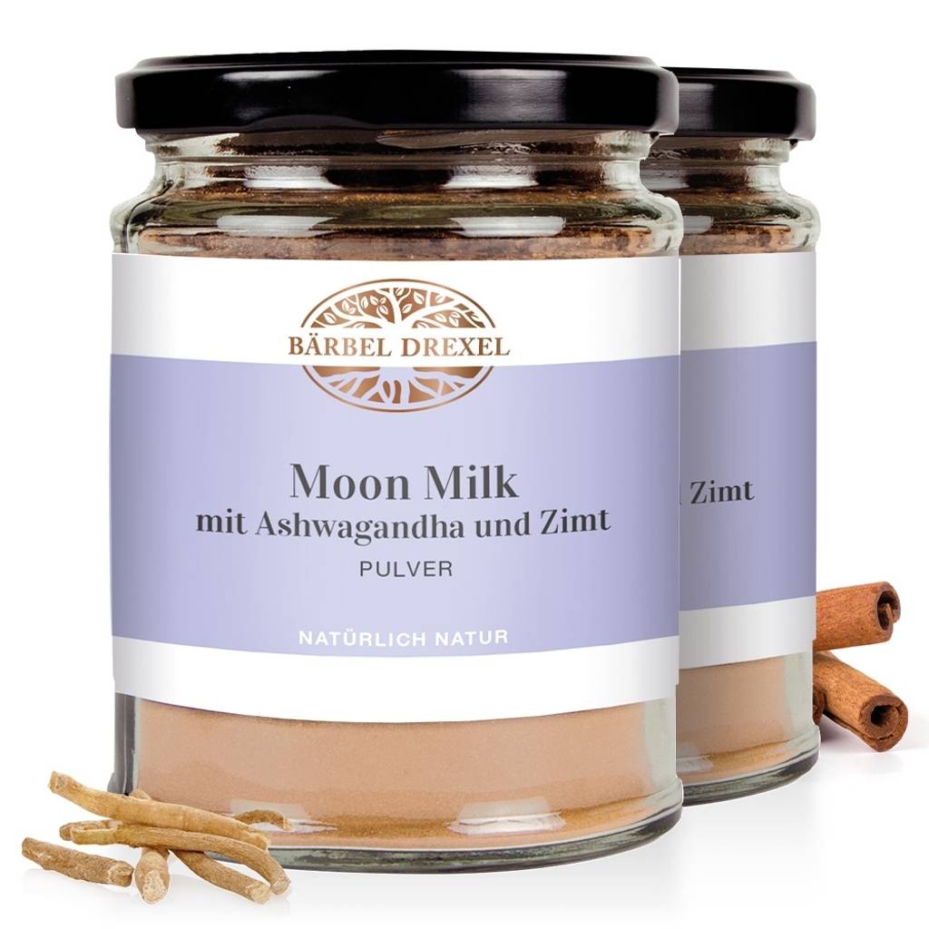 Duo Moon Milk mit Ashwagandha und Zimt Pulver