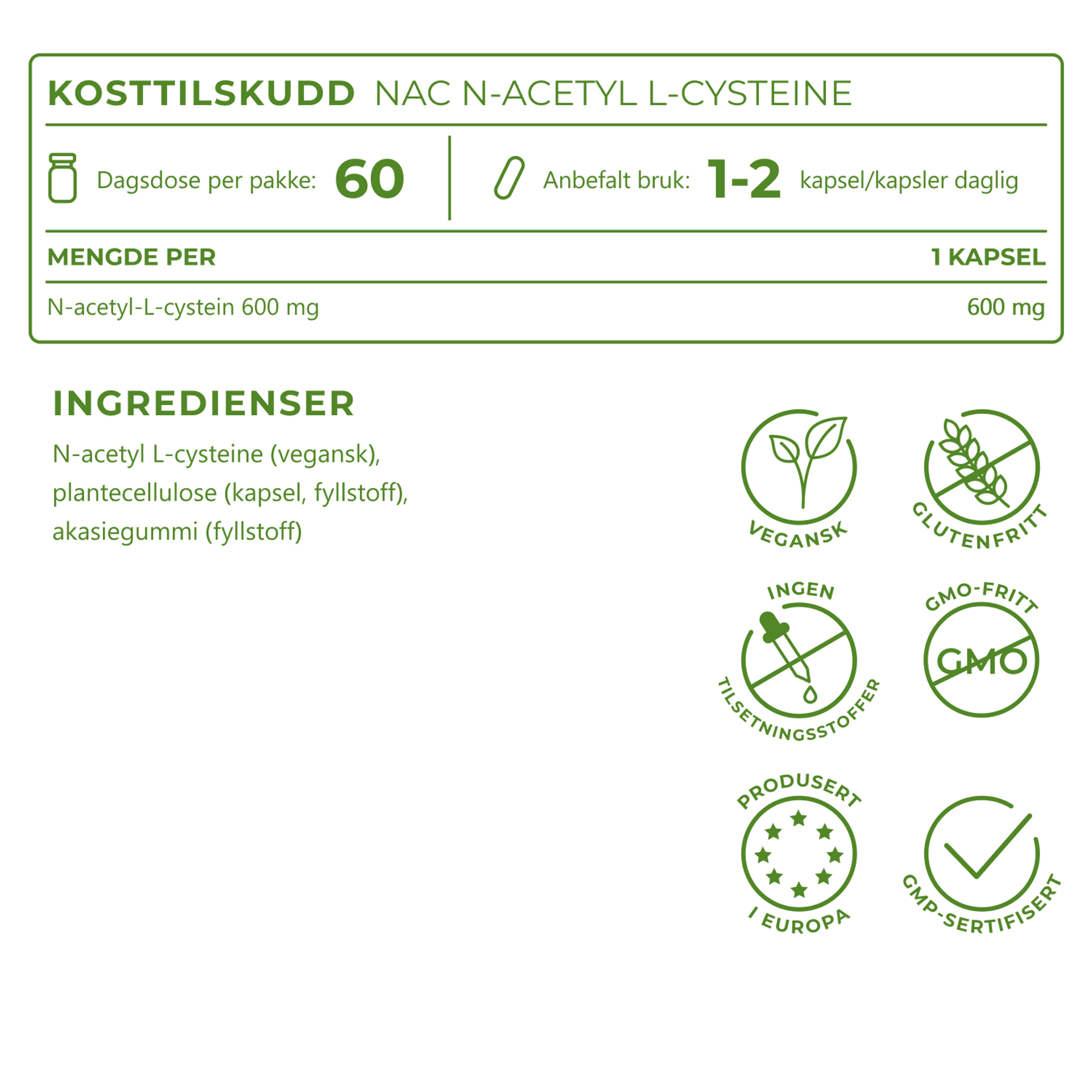 Kjøp N-acetylcystein NAC-kapsler | VitaminExpress