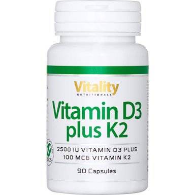 D-vitamiini 2500 IU ja K2-vitamiini 100 µg kapseleissa
