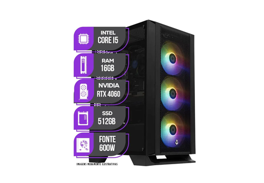 Imagem do produto PC Gamer Mancer, Intel i5 10ª Geração, RTX 4060 8GB, 16GB DDR4, SSD 512GB M.2, 600W 80 Plus em Mercado Livre