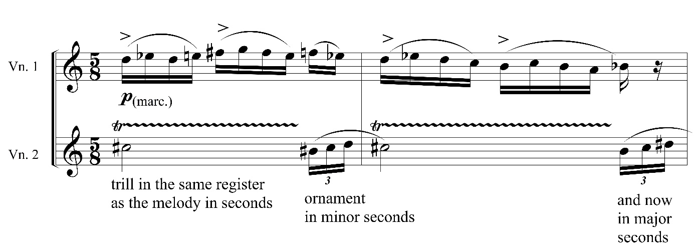 Example 5: Summer Strings, mm. 7–8 with commentary