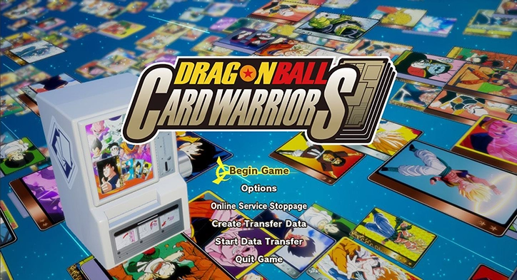 DRAGON BALL Z: KAKAROT, Dragon Ball Card Warriors screen with menu options.